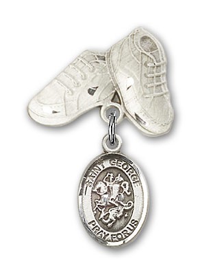 Pin Badge with St. George Charm and Baby Boots Pin - Silver tone