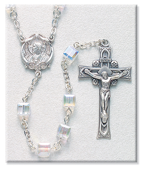 6mm Crystal Swarovski Bead Rosary in Sterling Silver - Crystal