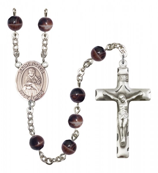 Men's St. Fidelis Silver Plated Rosary - Brown