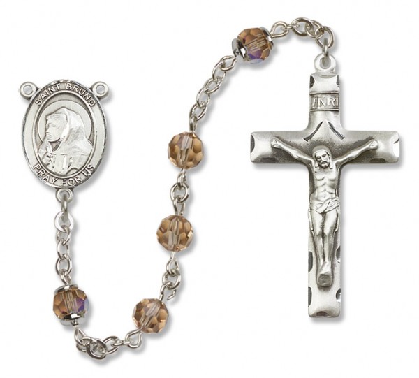 St. Bruno Sterling Silver Heirloom Rosary Squared Crucifix - Topaz