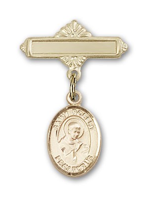 Pin Badge with St. Robert Bellarmine Charm and Polished Engravable Badge Pin - Gold Tone