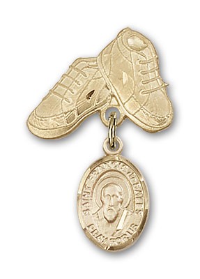 Pin Badge with St. Francis de Sales Charm and Baby Boots Pin - 14K Solid Gold