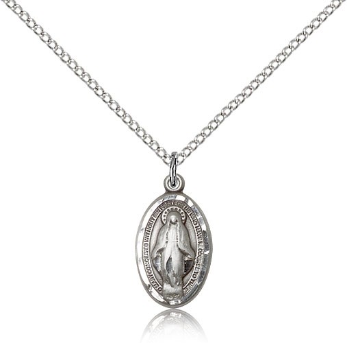 Women's Oval Etched Border Miraculous Pendant - Sterling Silver