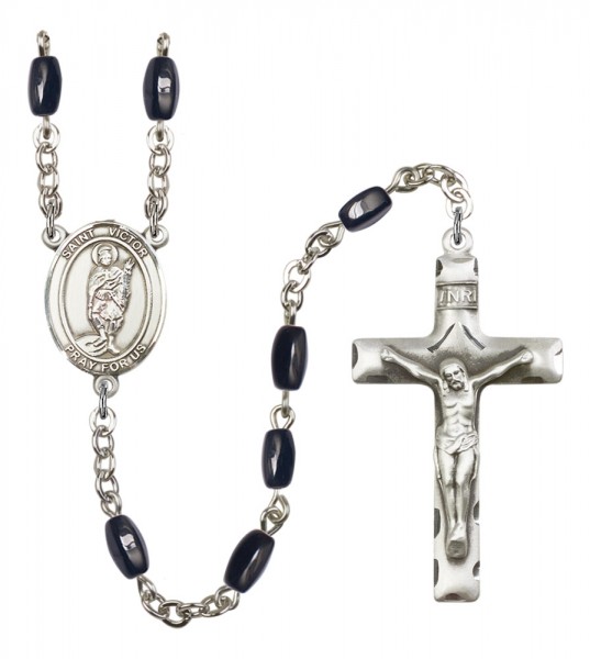 Men's St. Victor of Marseilles Silver Plated Rosary - Black | Silver