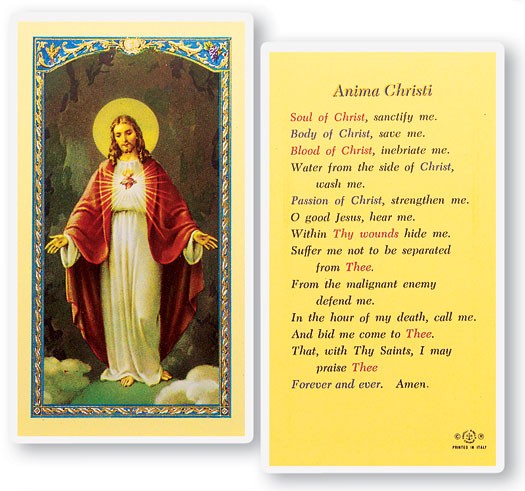 Anima Christi Laminated Prayer Card - 25 Cards Per Pack .80 per card