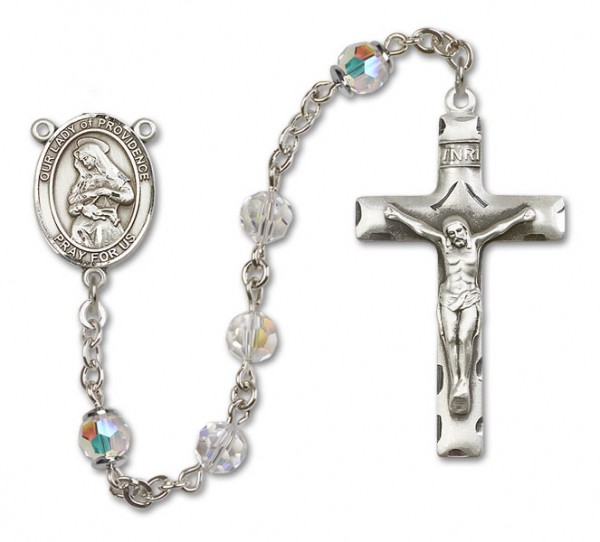 Our Lady of Providence Sterling Silver Heirloom Rosary Squared Crucifix - Crystal