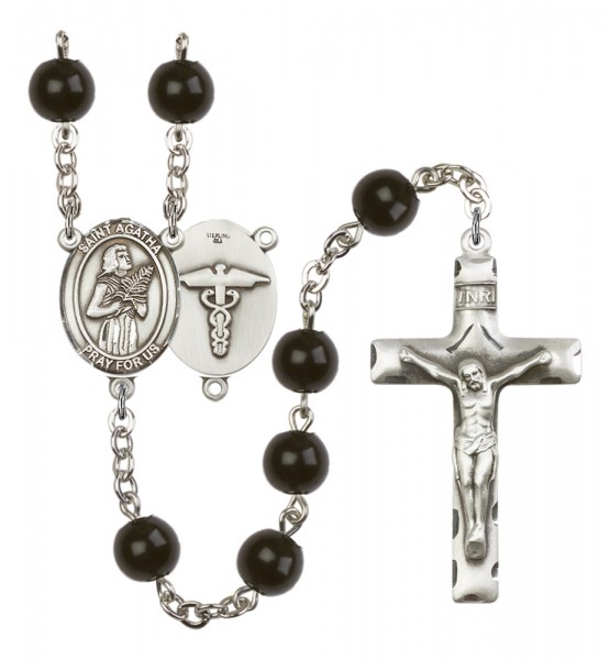 Men's St. Agatha Nurse Silver Plated Rosary - Black