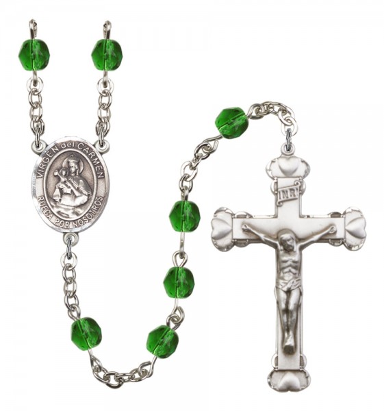 Women's Virgen del Carmen Birthstone Rosary - Emerald Green