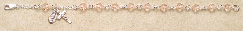 Rosary Bracelet - Sterling Silver with Silk Swarovski Beads - Pink