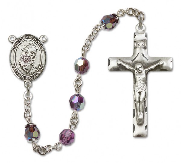 Blessed Trinity Sterling Silver Heirloom Rosary Squared Crucifix - Amethyst