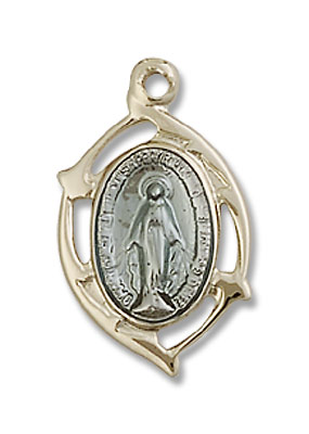 Small Oval Tip Miraculous Medal Necklace - 14K Solid Gold