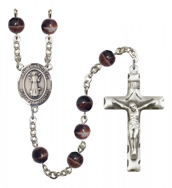Men's San Francis Silver Plated Rosary - Brown