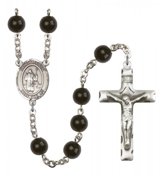 Men's St. Maron Silver Plated Rosary - Black