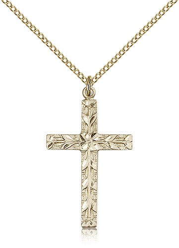 Modern Floral Accent Cross Necklace - 14KT Gold Filled