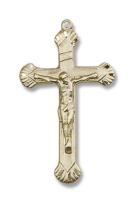 Shell Tip Sterling Crucifix Necklace - 14K Solid Gold