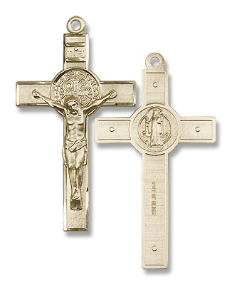 Men's Saint Benedict Crucifix Pendant - 14K Solid Gold