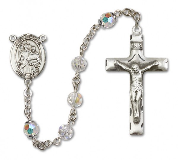 St. Raphael the Archangel Sterling Silver Heirloom Rosary Squared Crucifix - Crystal