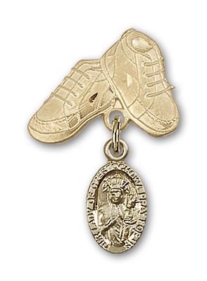 Baby Badge with Our Lady of Czestochowa Charm and Baby Boots Pin - Gold Tone