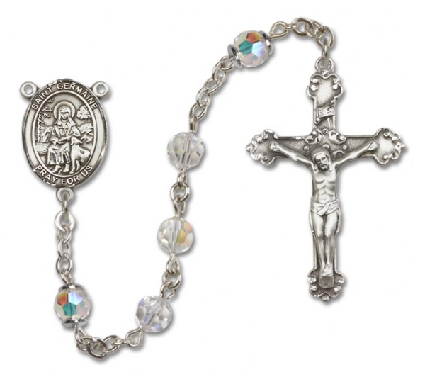 St. Germaine Cousin Sterling Silver Heirloom Rosary Fancy Crucifix - Crystal