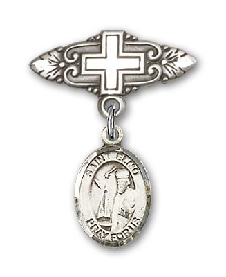 Pin Badge with St. Elmo Charm and Badge Pin with Cross - Silver tone