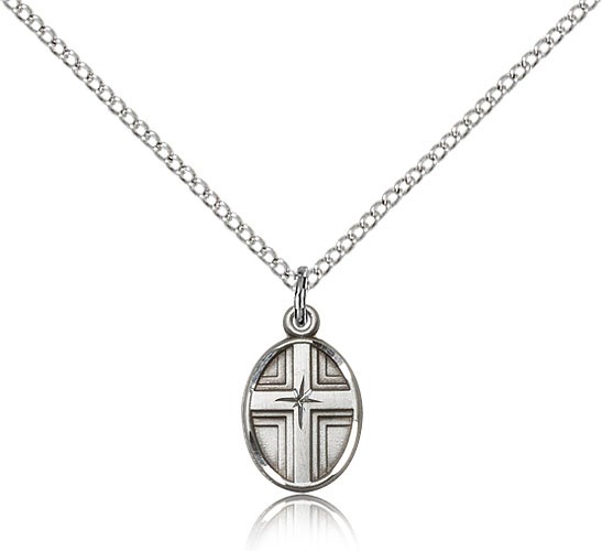 Women's Cross in Cross Oval Pendant - Sterling Silver