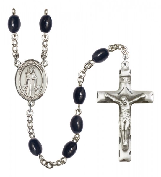 Men's St. Barnabas Silver Plated Rosary - Black Oval