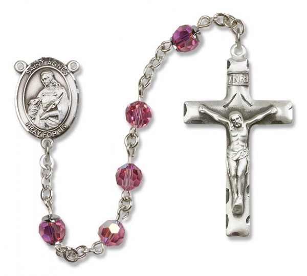St. Agnes of Rome Sterling Silver Heirloom Rosary Squared Crucifix - Rose