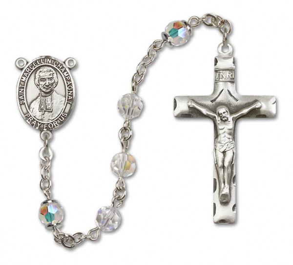 St. Marcellin Champagnat Sterling Silver Heirloom Rosary Squared Crucifix - Crystal