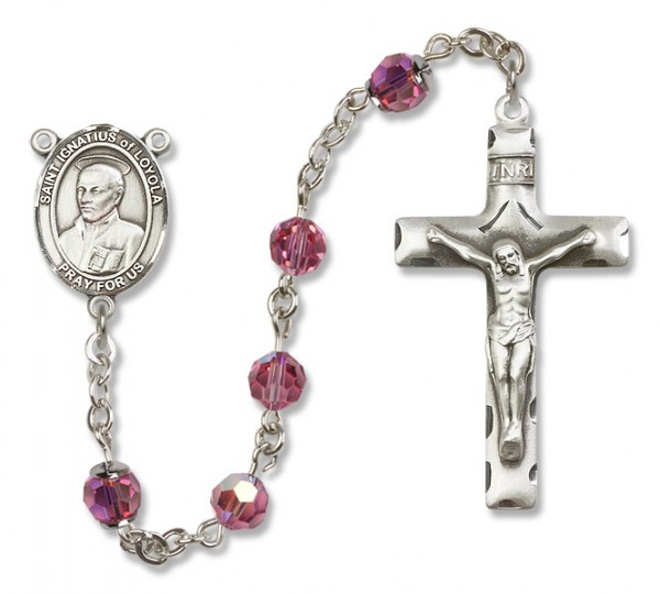 St. Ignatius of Loyola Sterling Silver Heirloom Rosary Squared Crucifix - Rose