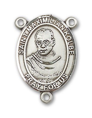 St. Maximilian Kolbe Rosary Centerpiece Sterling Silver or Pewter - Sterling Silver