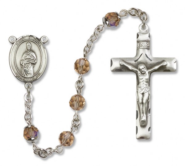 St. Eligius Sterling Silver Heirloom Rosary Squared Crucifix - Topaz