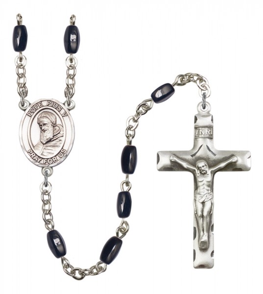 Men's St. Pius X Silver Plated Rosary - Black | Silver