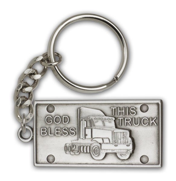 God Bless This Truck Keychain - Antique Silver