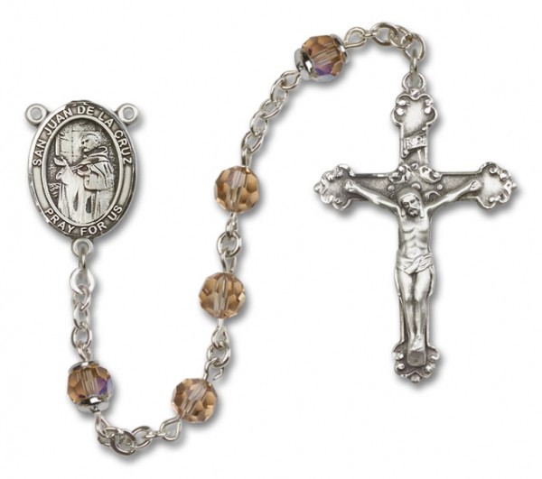 San Juan de la Cruz Sterling Silver Heirloom Rosary Fancy Crucifix - Topaz