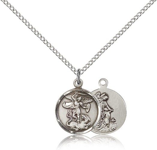 Women's Petite Round St. Michael &amp; Guardian Angel Medal - Sterling Silver
