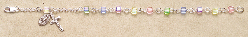 Rosary Bracelet - Sterling Silver with Multicolor Swarovski Cube - Multi-Color