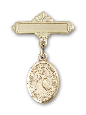Pin Badge with St. Joseph of Cupertino Charm and Polished Engravable Badge Pin - Gold Tone