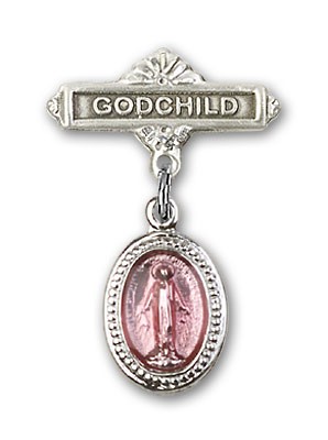 Baby Pin with Pink Miraculous Charm and Godchild Badge Pin - Silver | Pink