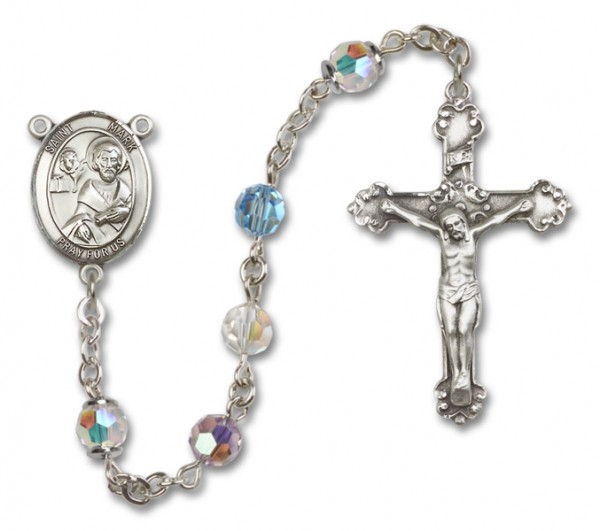 St. Mark the Evangelist Sterling Silver Heirloom Rosary Fancy Crucifix - Multi-Color