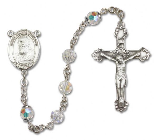 St. Daniel Comboni Sterling Silver Heirloom Rosary Fancy Crucifix - Crystal