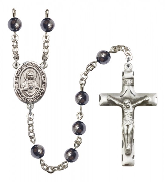 Men's Corazon Inmaculado de Maria Silver Plated Rosary - Gray