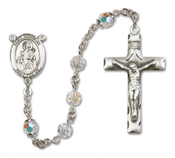 St. Nicholas Sterling Silver Heirloom Rosary Squared Crucifix - Crystal