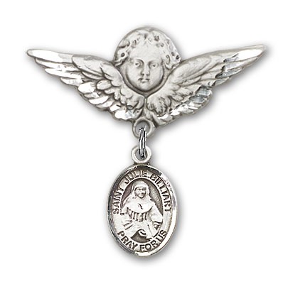 Pin Badge with St. Julie Billiart Charm and Angel with Larger Wings Badge Pin - Silver tone