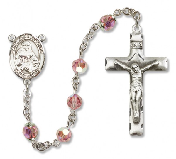 St. Julia Billiart Sterling Silver Heirloom Rosary Squared Crucifix - Light Rose