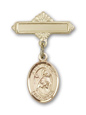 Pin Badge with St. Kevin Charm and Polished Engravable Badge Pin - Gold Tone