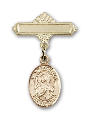 Pin Badge with St. Dorothy Charm and Polished Engravable Badge Pin - Gold Tone