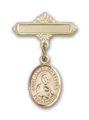 Pin Badge with St. James the Lesser Charm and Polished Engravable Badge Pin - Gold Tone