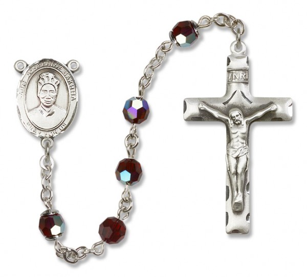 St. Josephine Bakhita Sterling Silver Heirloom Rosary Squared Crucifix - Garnet