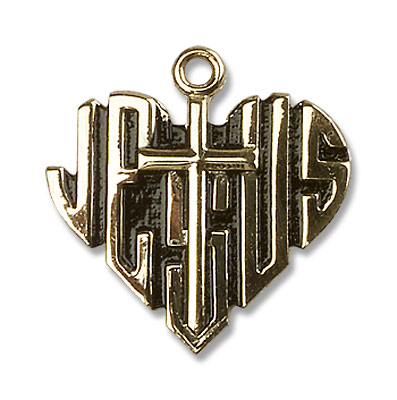 Heart of Jesus and Cross Pendant - 14K Solid Gold