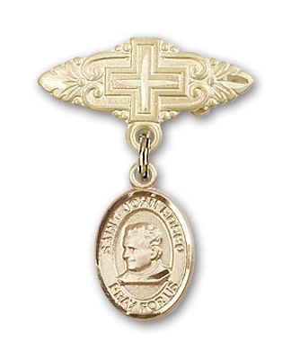 Pin Badge with St. John Bosco Charm and Badge Pin with Cross - Gold Tone
